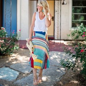 LOFT Knife-Pleated Multi-Color Midi Skirt